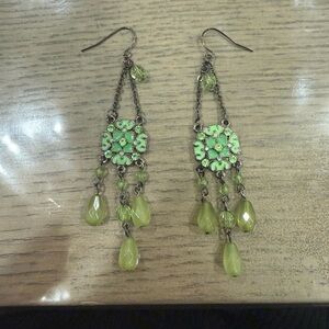 Green Floral Chandelier Earrings for Women